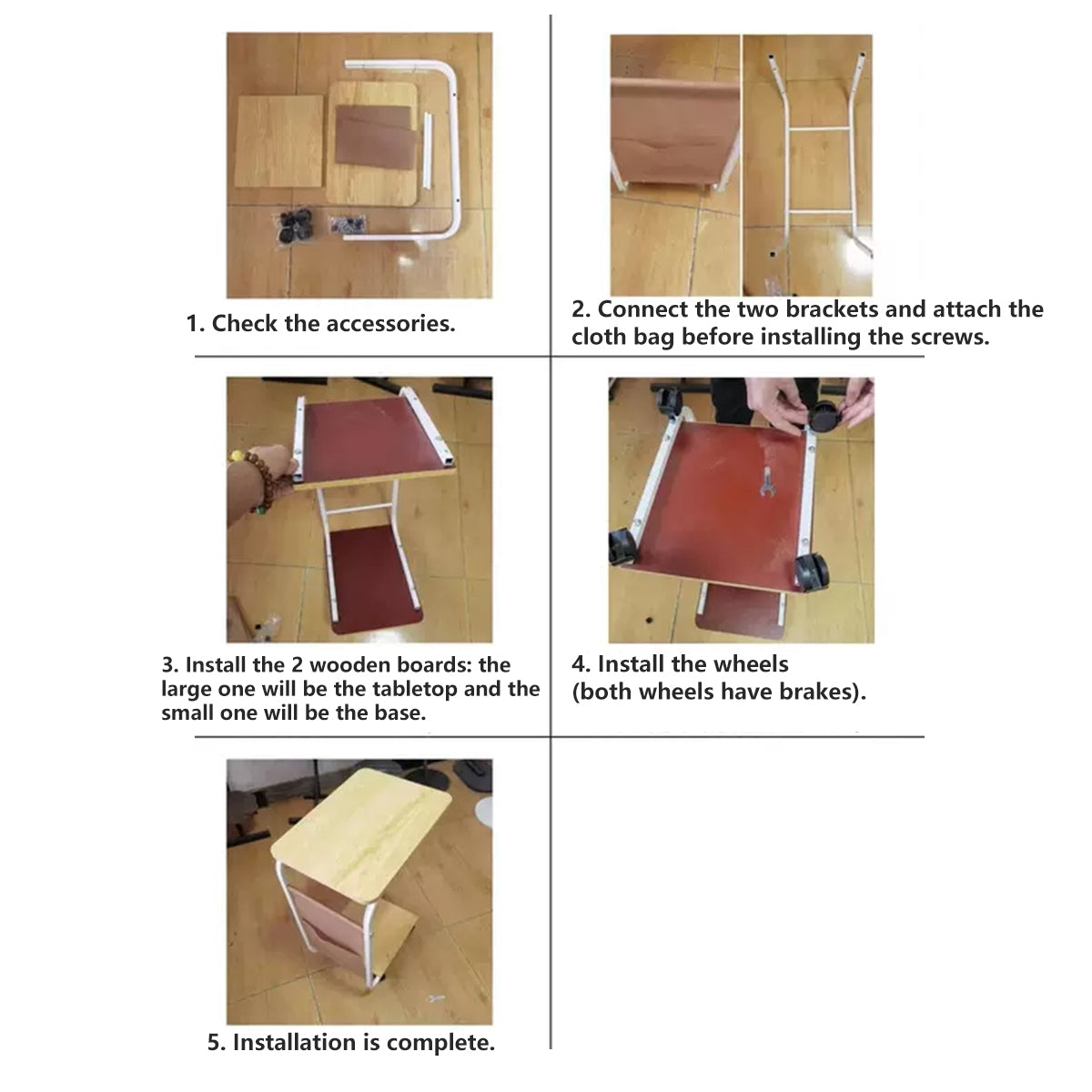 Mobile Side Table with Wheels and Magazine Pocket