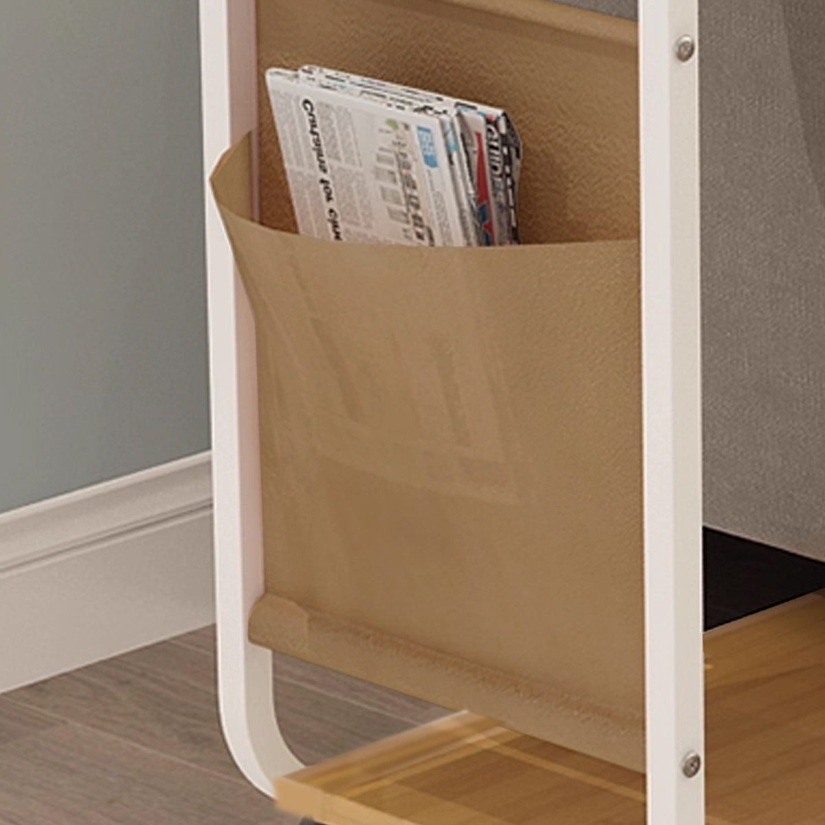 Mobile Side Table with Wheels and Magazine Pocket