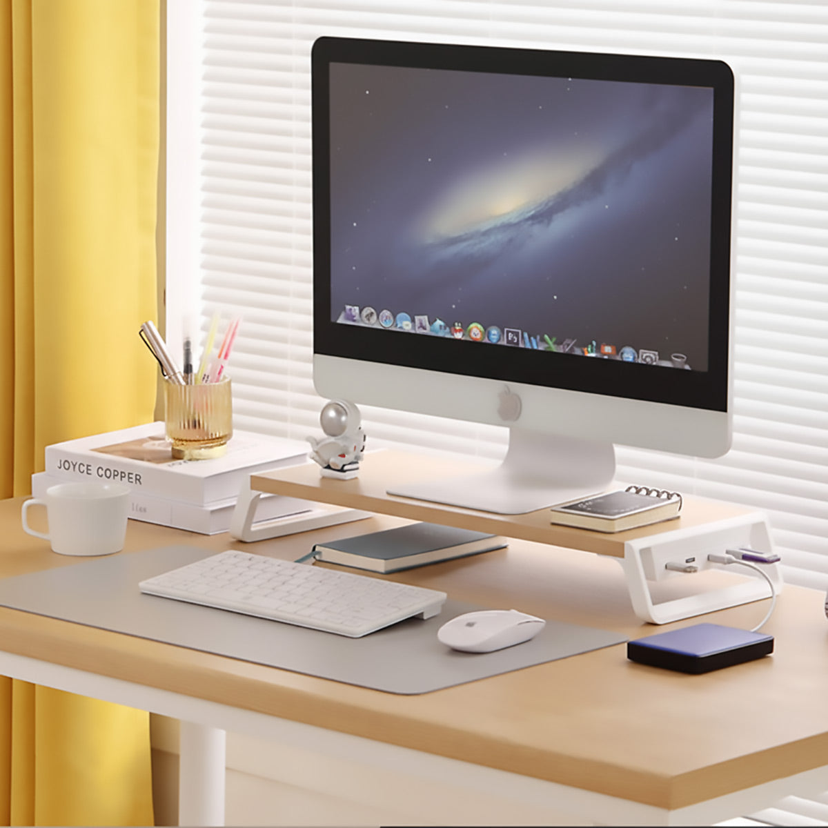 Bamboo Monitor Stand Riser with 4-Port USB Hub