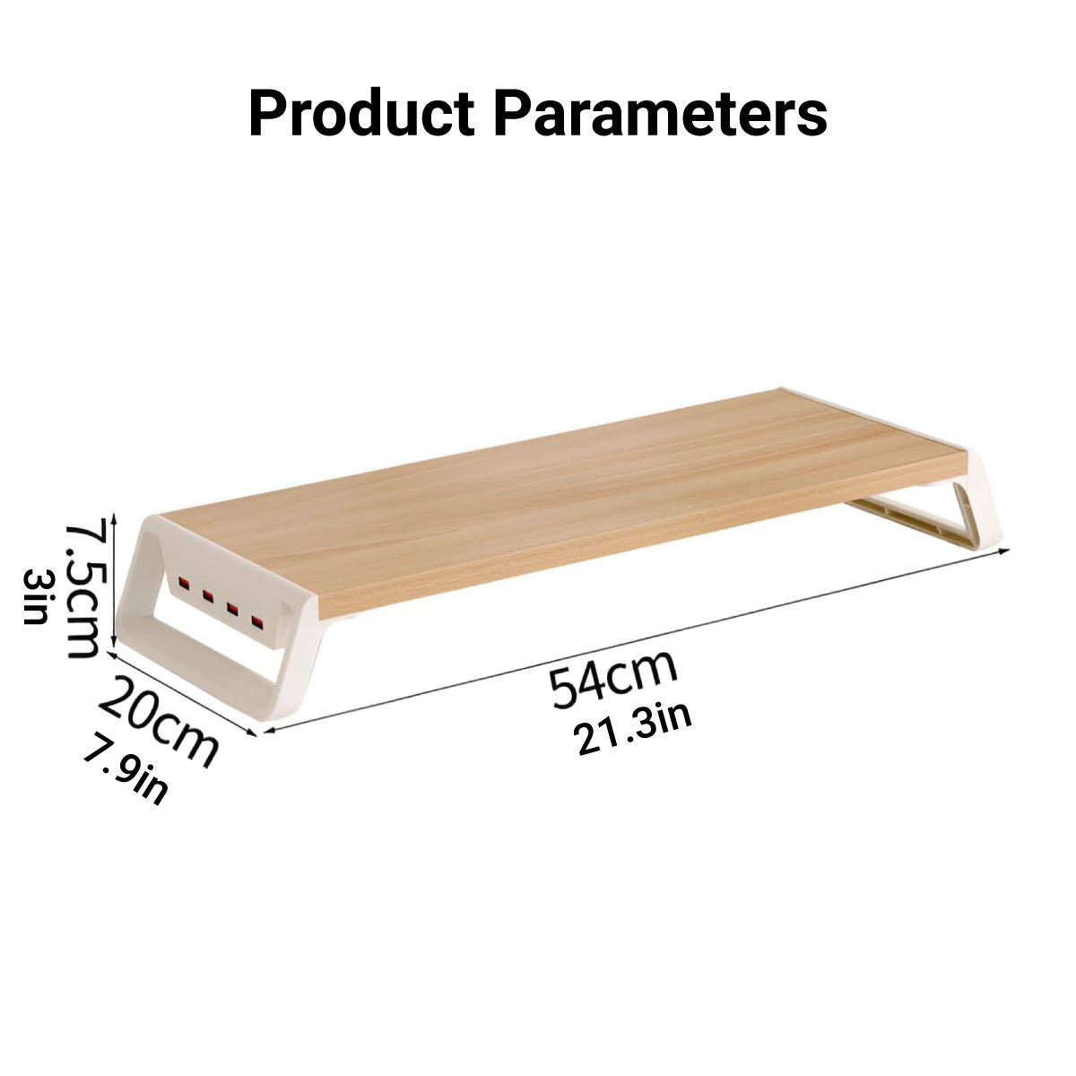 Bamboo Monitor Stand Riser with 4-Port USB Hub