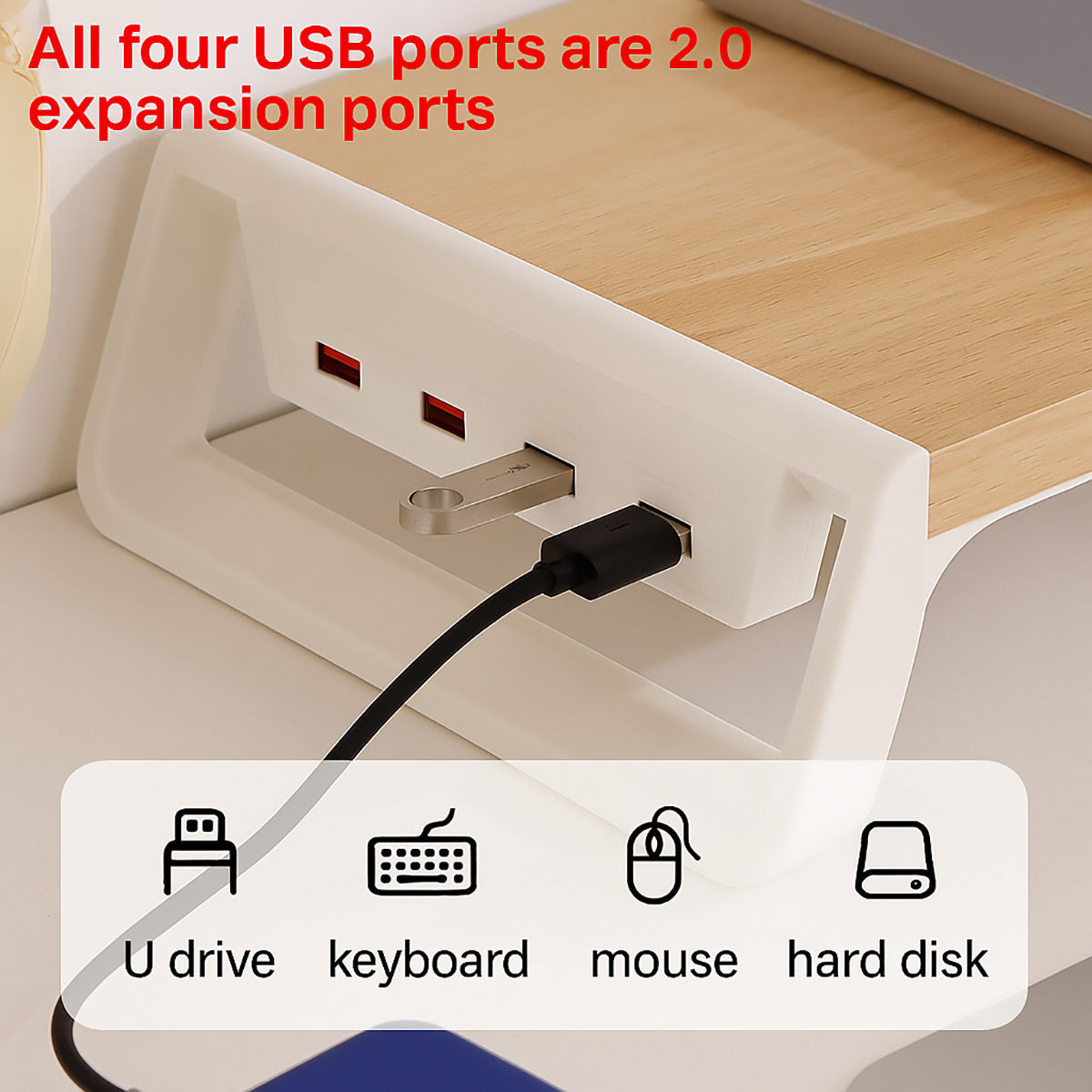 Bamboo Monitor Stand Riser with 4-Port USB Hub