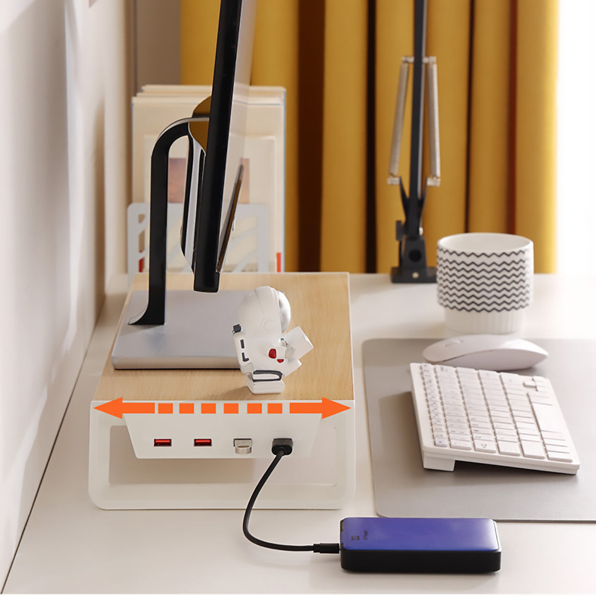 Bamboo Monitor Stand Riser with 4-Port USB Hub