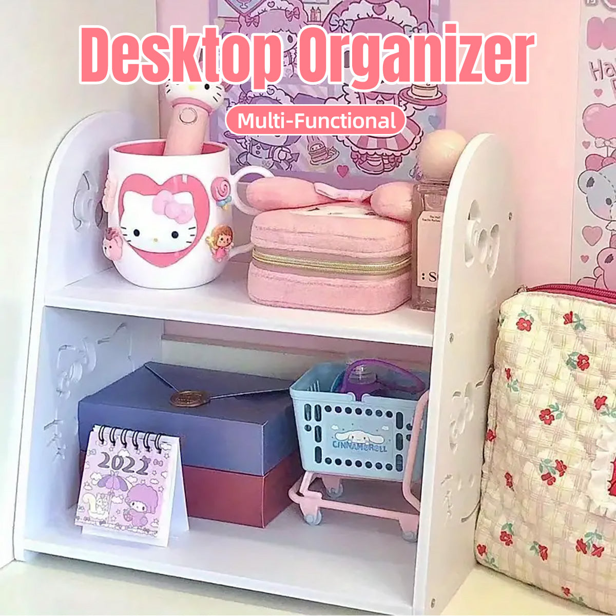 Cartoon Desktop Organizer Shelf 2 Tier High Density Fiberboard
