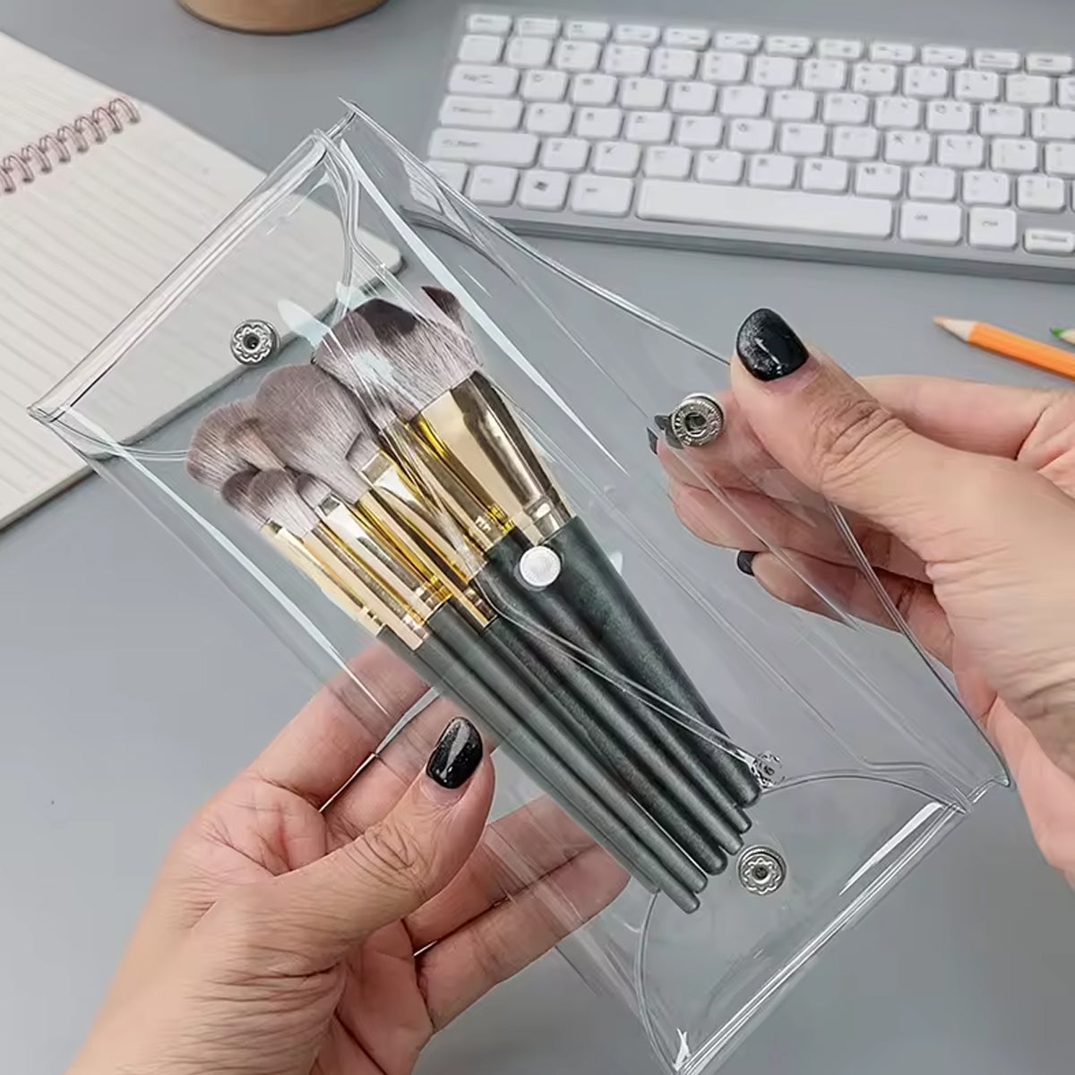 7 Pcs Transparent Pencil Bags PVC Snap Button Assorted Colours