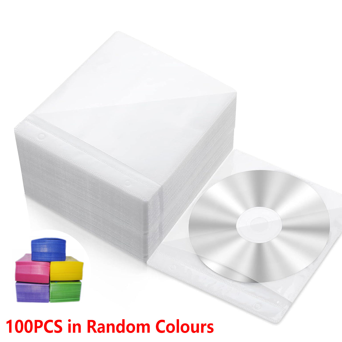 100 Pcs CD DVD Double Sided Plastic Sleeves Storage