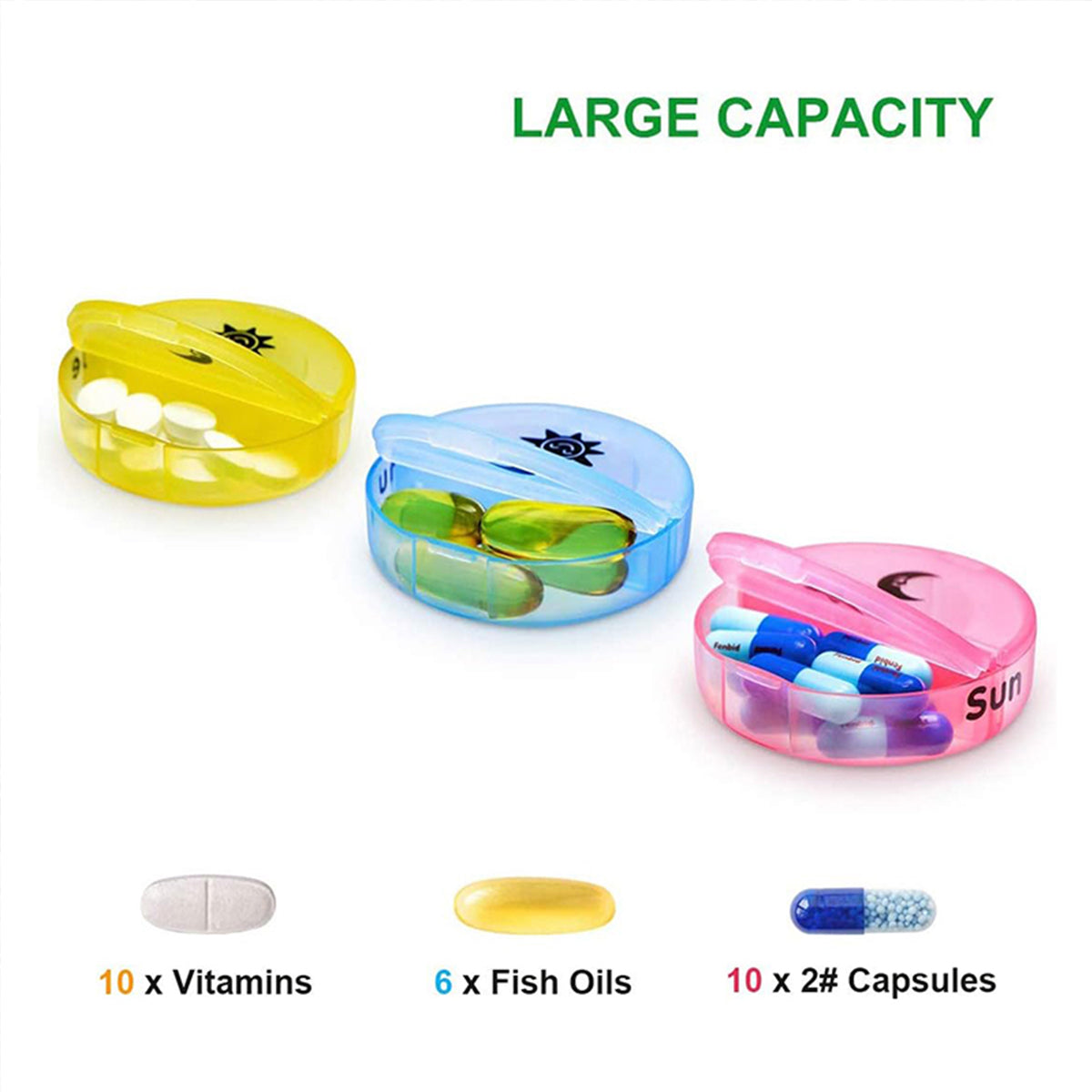7 Day Round Mini Travel Pill Box Snap Closure