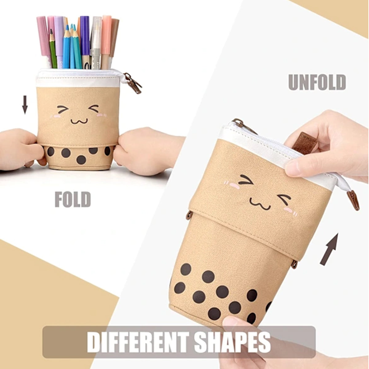 2 Pcs Bubble Tea Telescopic Pencil Case Canvas Beige Pink