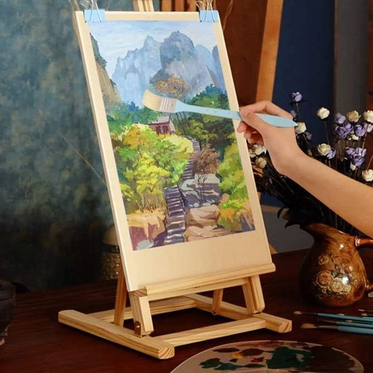 Wooden Tabletop Easel Stand Foldable Adjustable Natural Finish