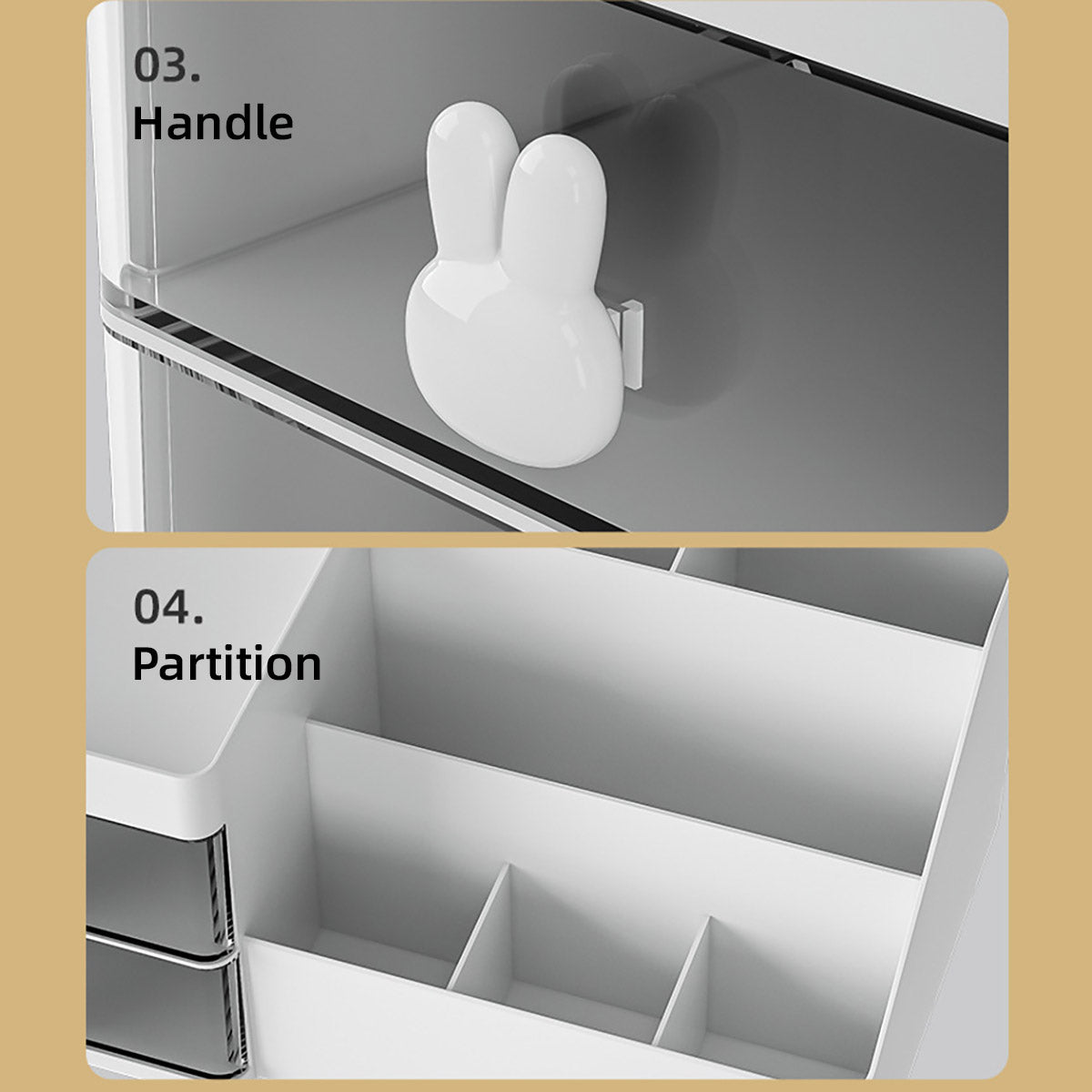 Cartoon Drawer Storage Box Transparent Drawers Rabbit Handle