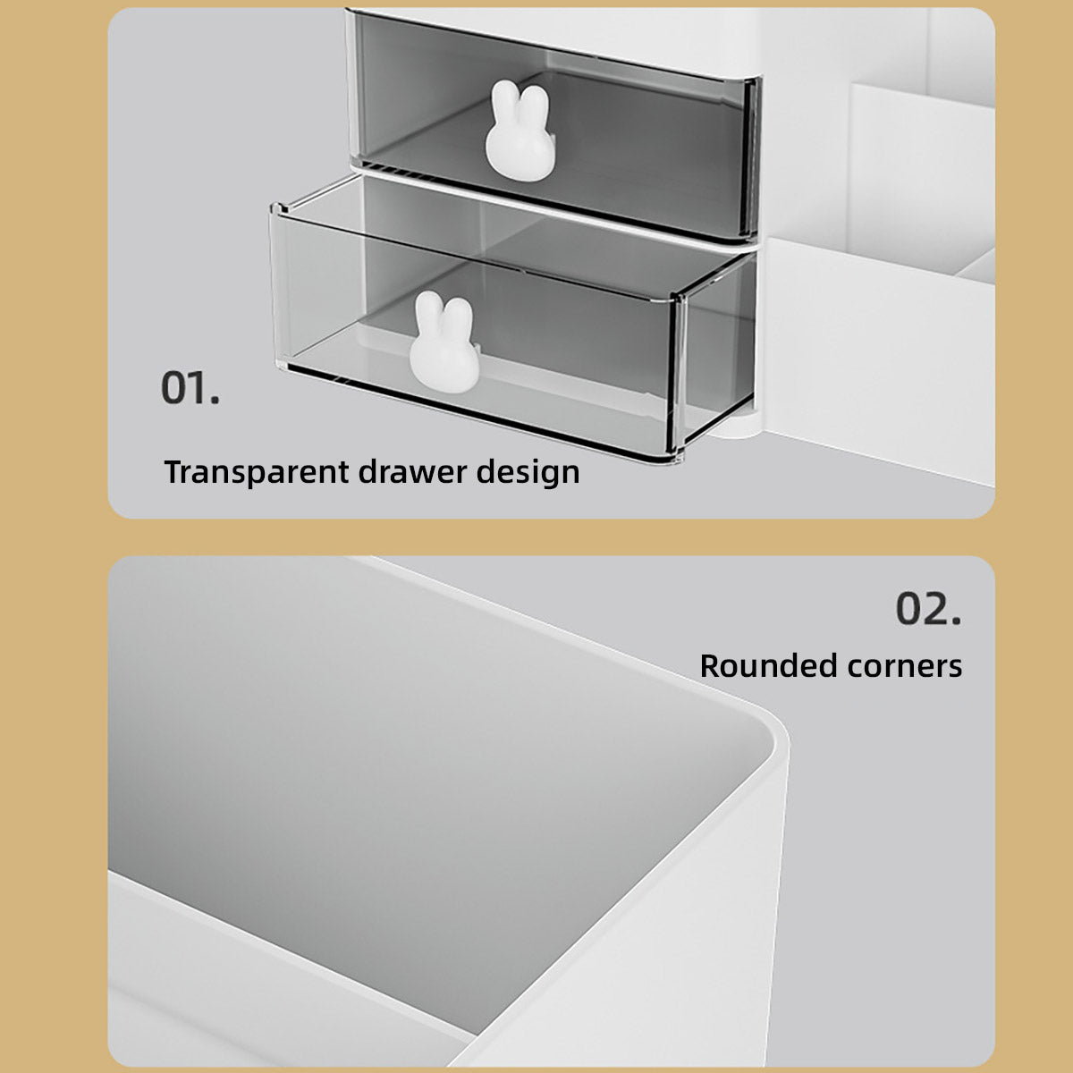 Cartoon Drawer Storage Box Transparent Drawers Rabbit Handle