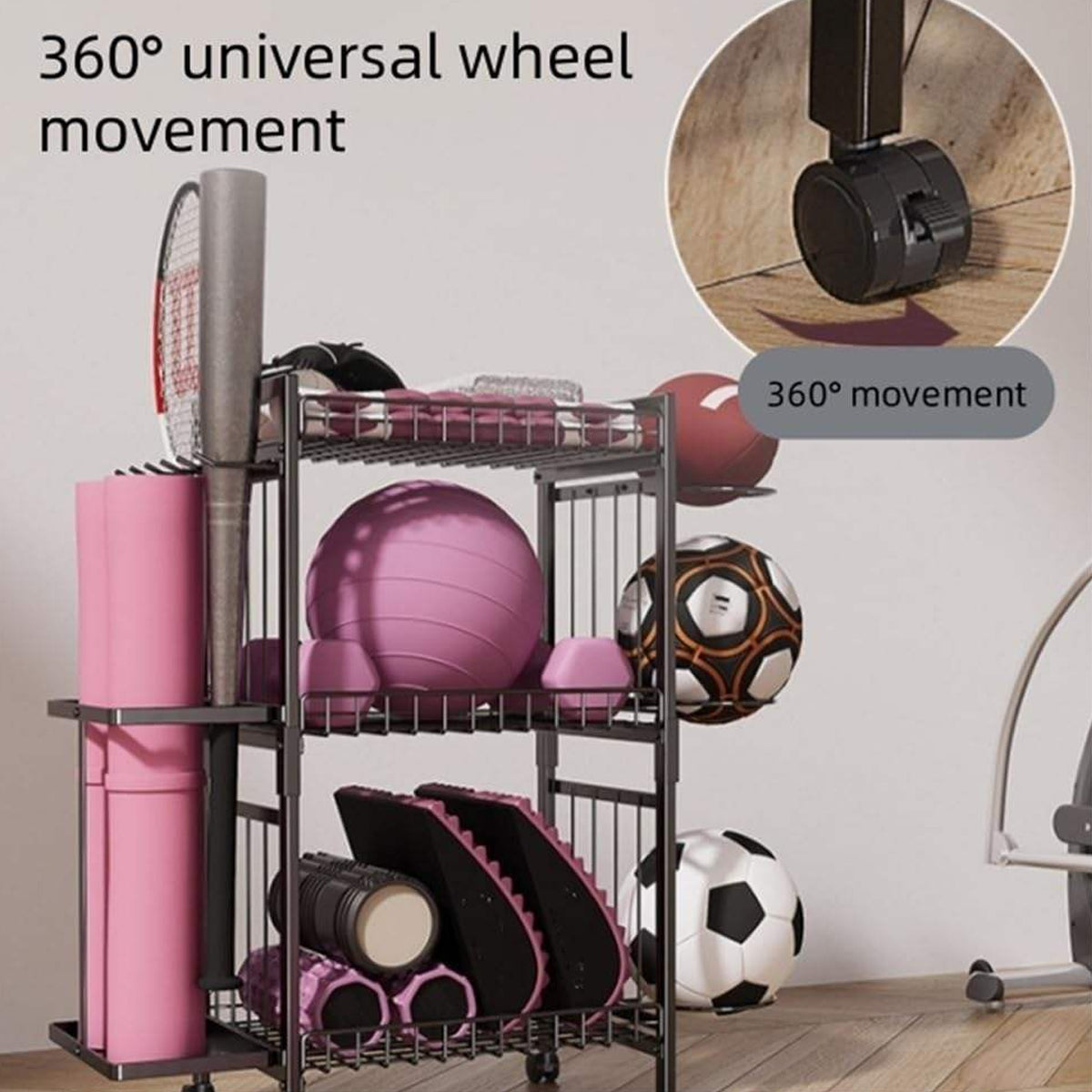 Sports Equipment Storage Rack on Wheels