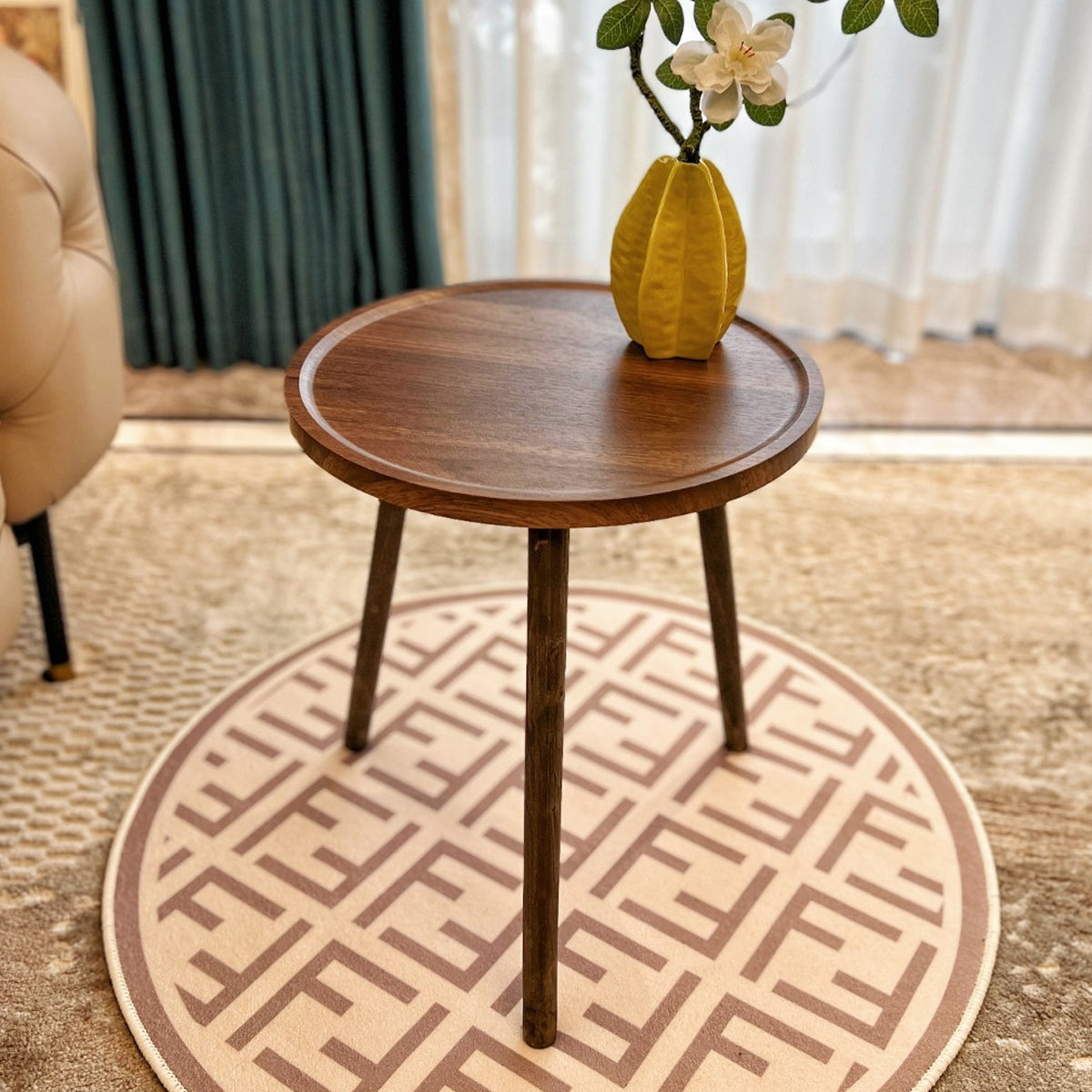 Small Round Coffee Table with Raised Edges