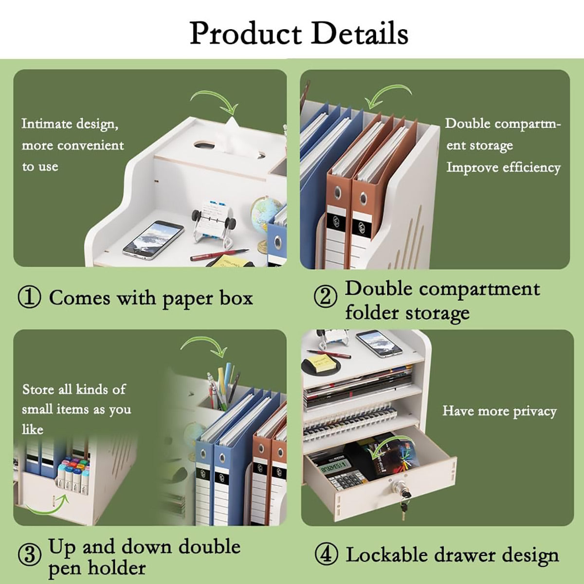 Wooden Desktop Organizer Locking Drawer File Slots