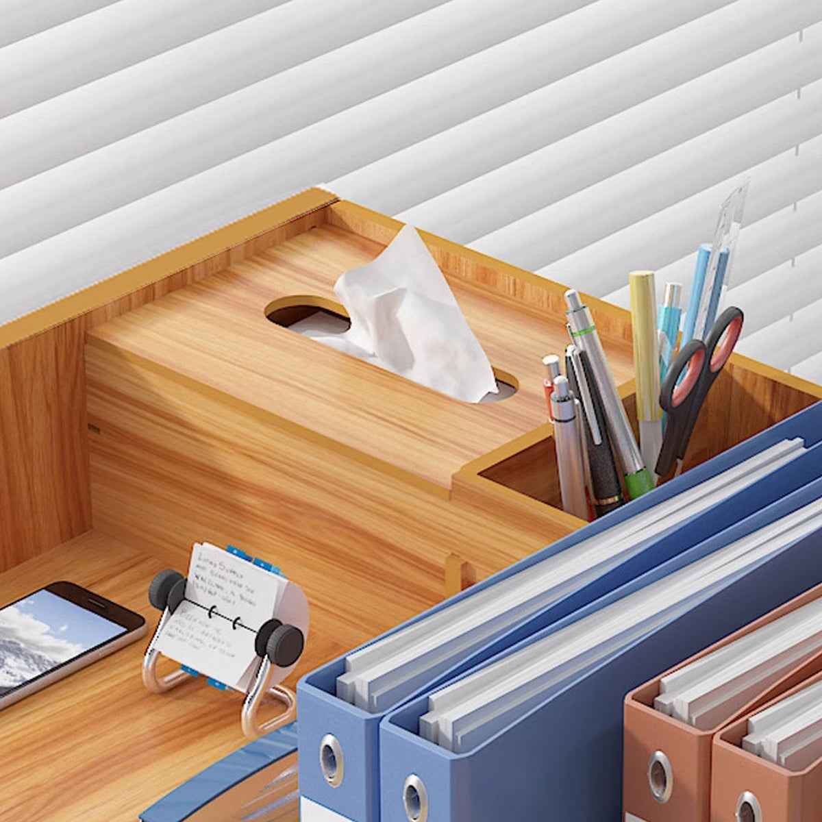 Wooden Desktop Organizer Locking Drawer File Slots