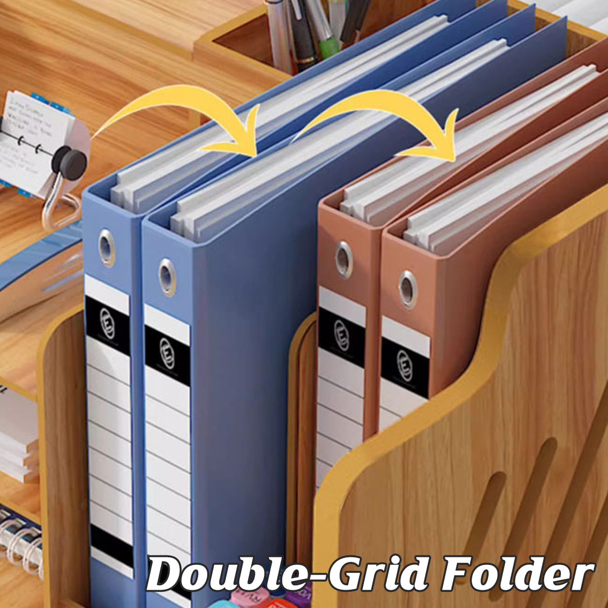 Wooden Desktop Organizer Locking Drawer File Slots