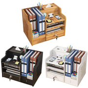 Wooden Desktop Organizer Locking Drawer File Slots