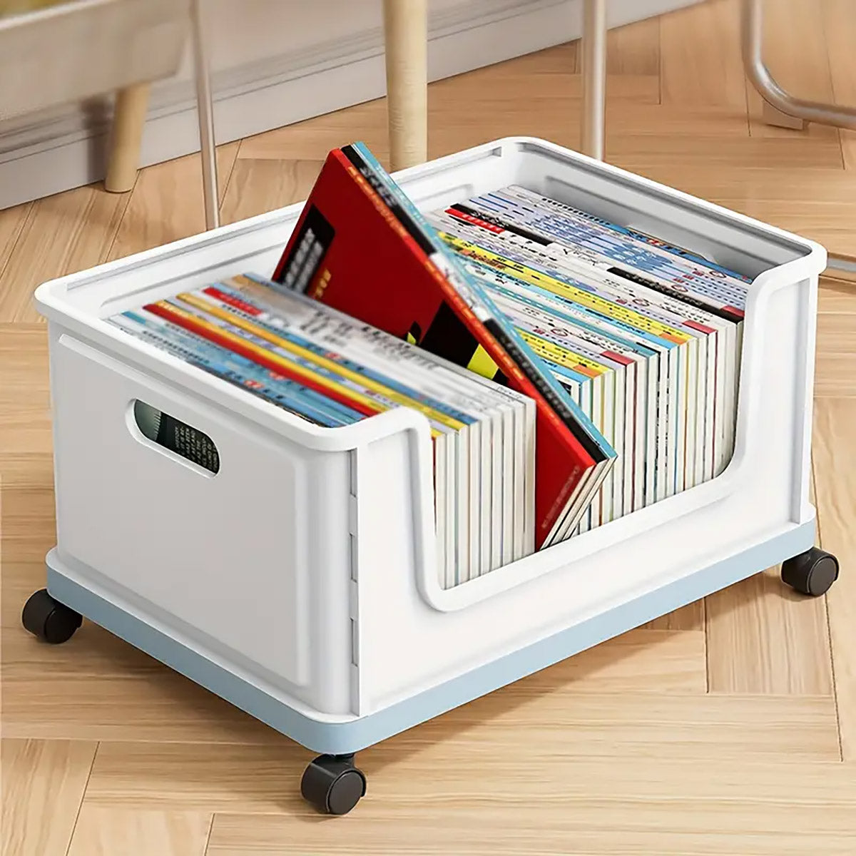 Under-Desk Book Storage Box with Wheels Stackable Plastic