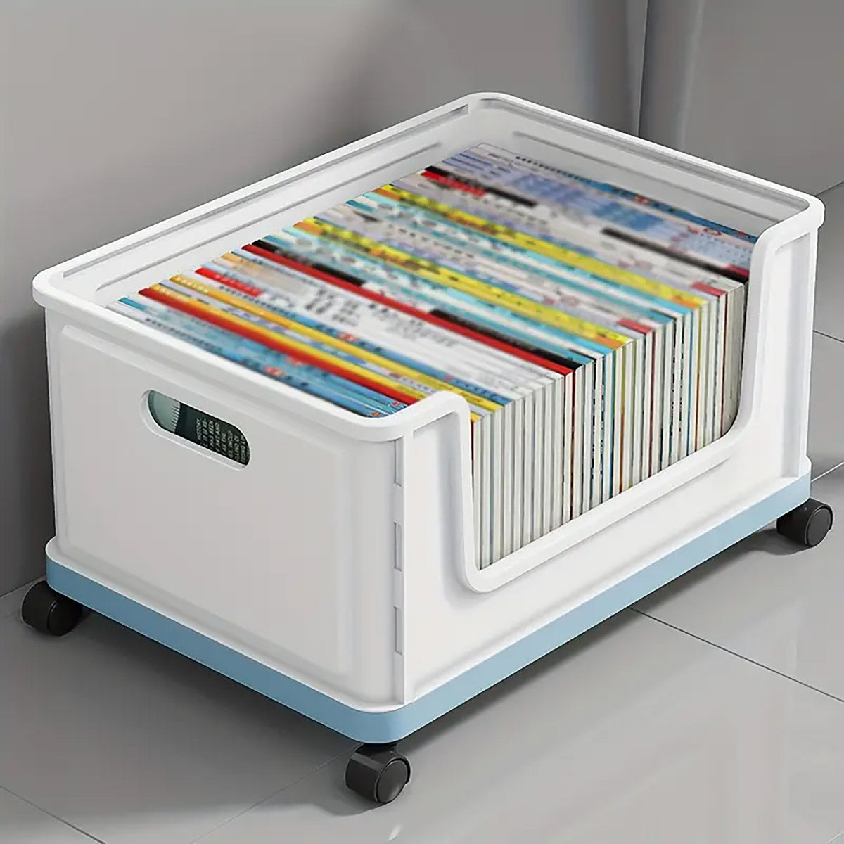 Under-Desk Book Storage Box with Wheels Stackable Plastic