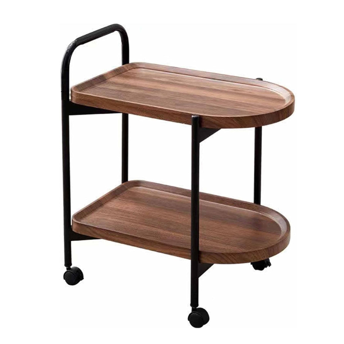 Movable Sofa Side Table Tea Trolley Shelf with Lockable Wheels