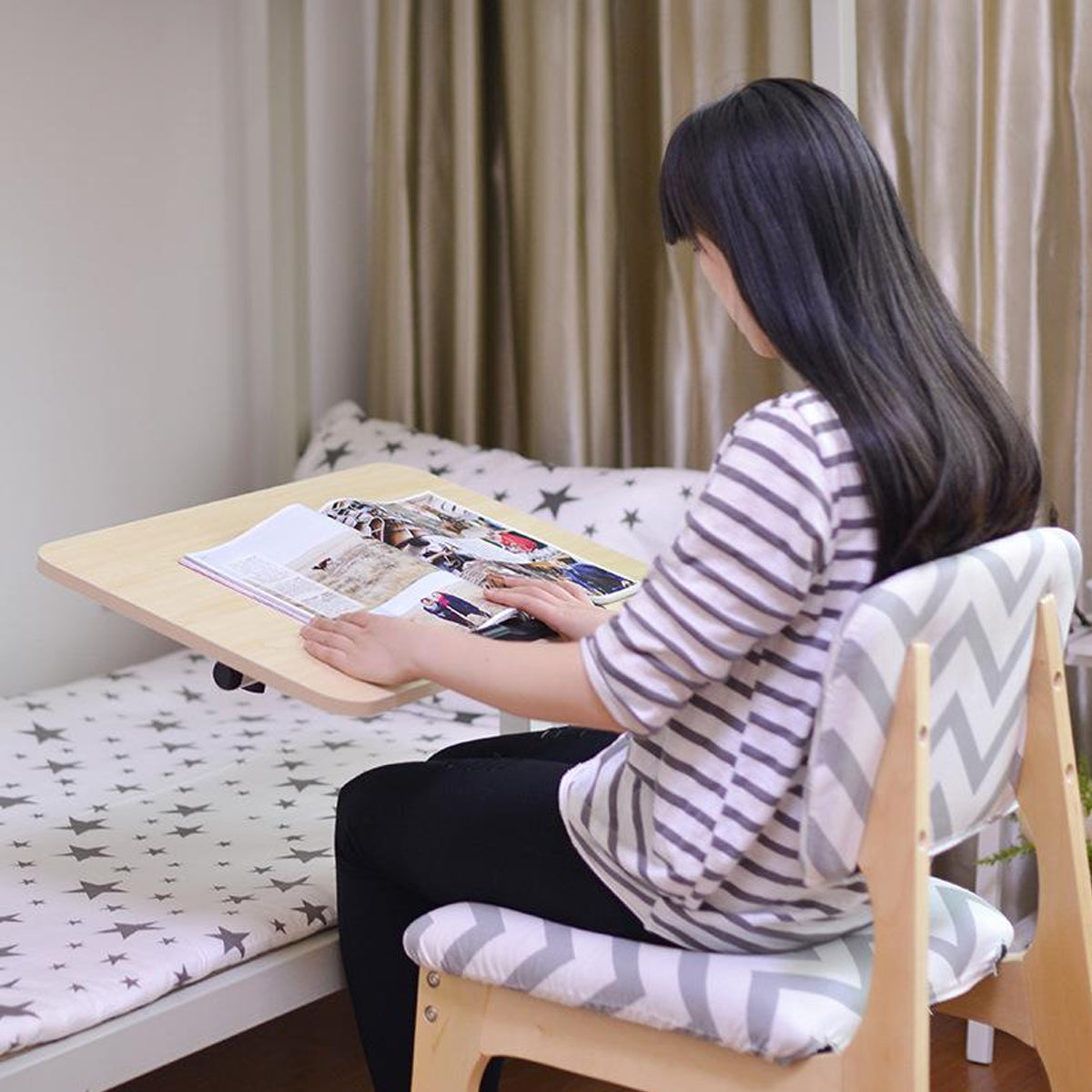 Adjustable Bedside Desk with Foldable Frame for Dorm and Bedroom