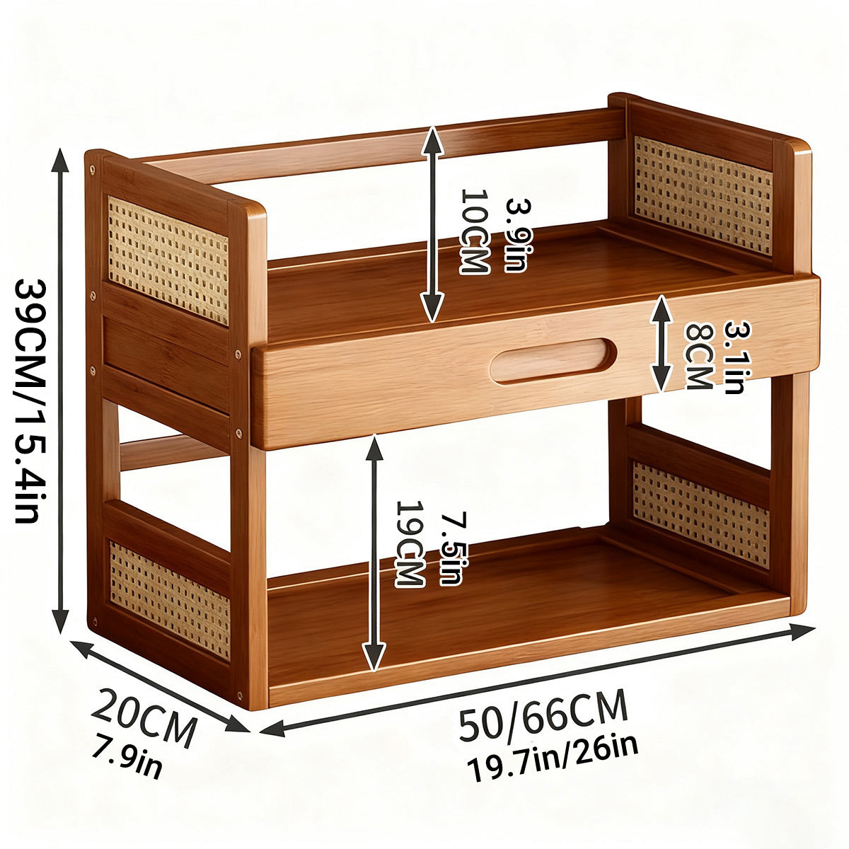 2-Tier Bamboo Desktop Storage Shelf with Drawer