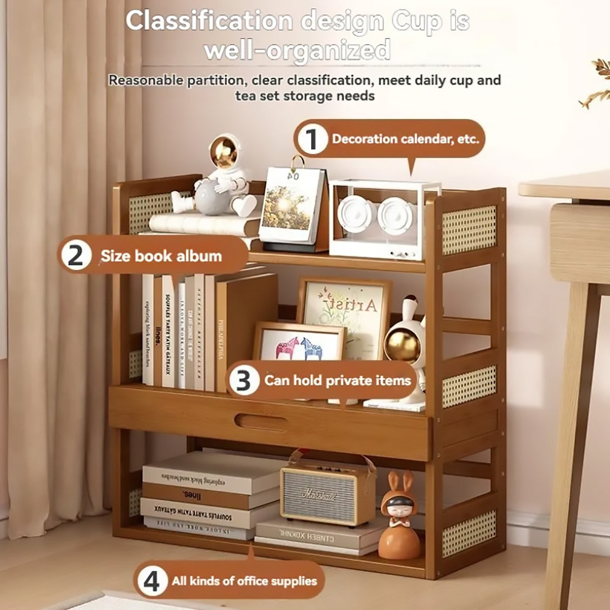 2-Tier Bamboo Desktop Storage Shelf with Drawer