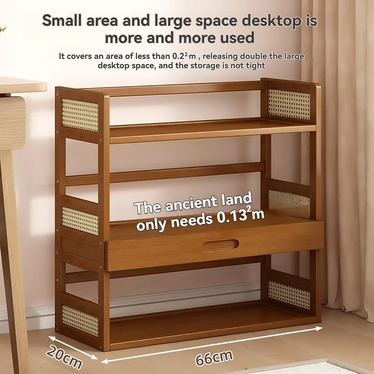 2-Tier Bamboo Desktop Storage Shelf with Drawer