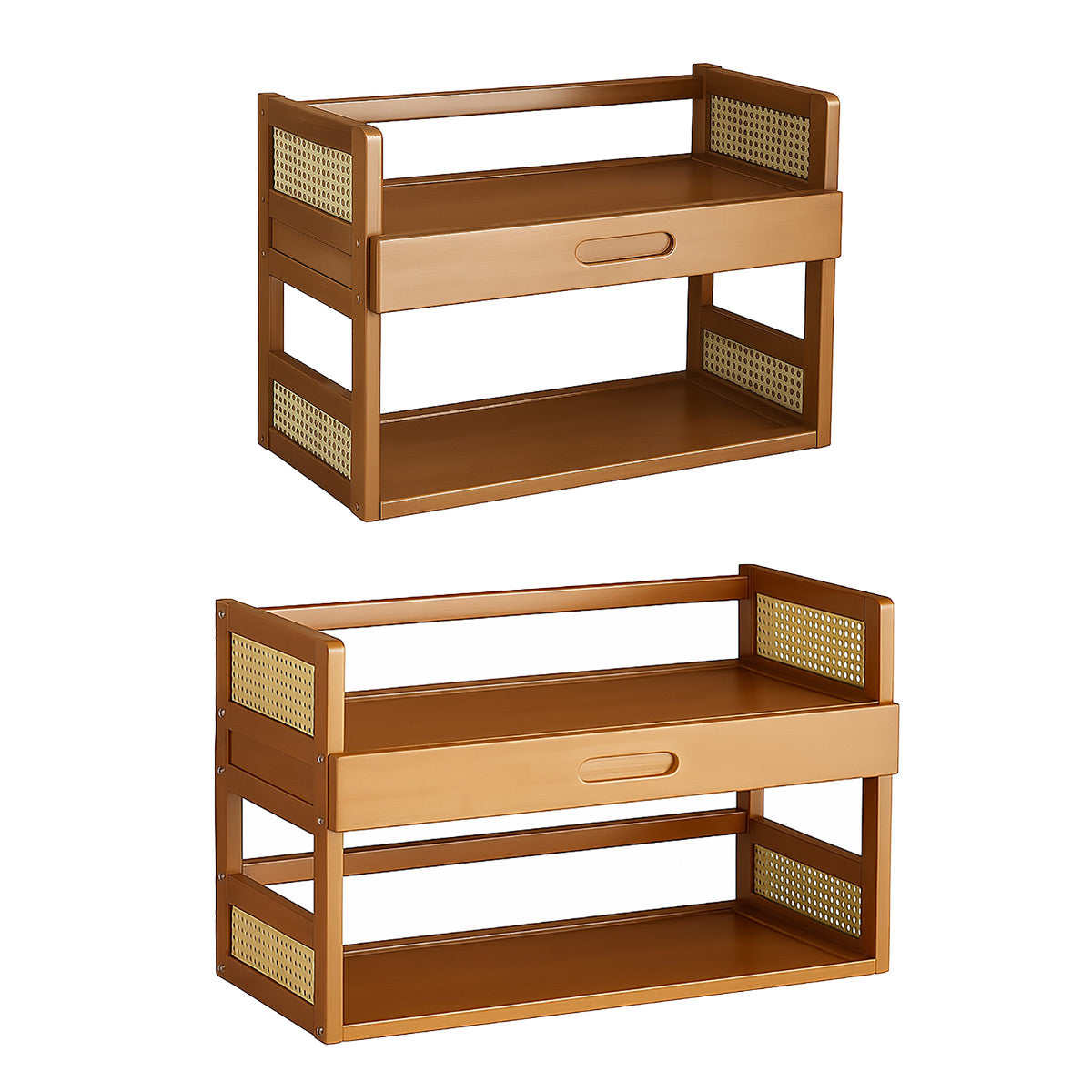 2-Tier Bamboo Desktop Storage Shelf with Drawer