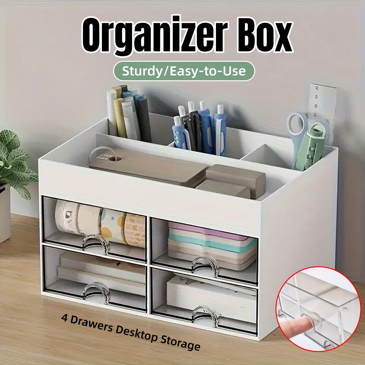 Desktop Pen Storage Box Organiser with Transparent Drawers