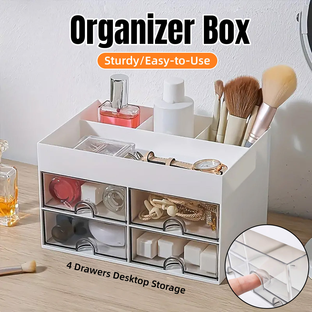 Desktop Pen Storage Box Organiser with Transparent Drawers