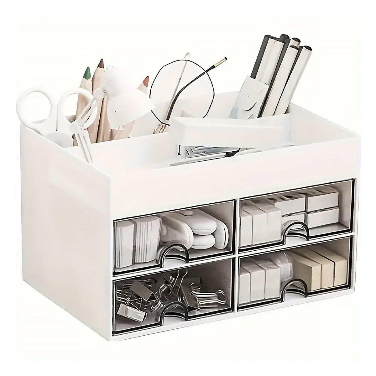 Desktop Pen Storage Box Organiser with Transparent Drawers