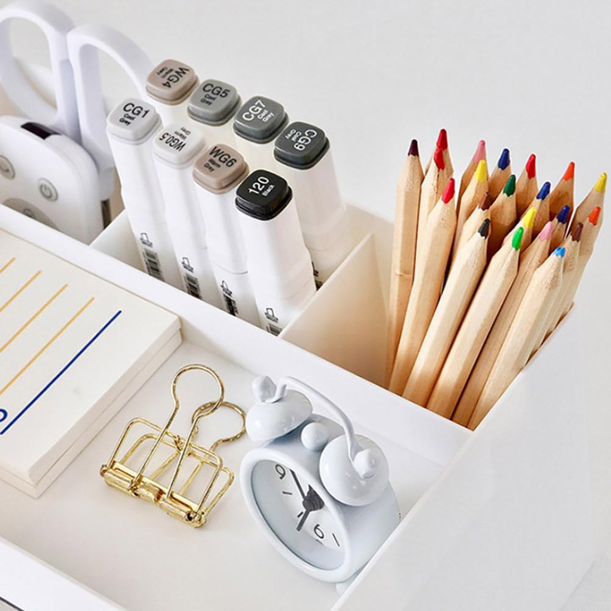 Desktop Pen Storage Box Organiser with Transparent Drawers