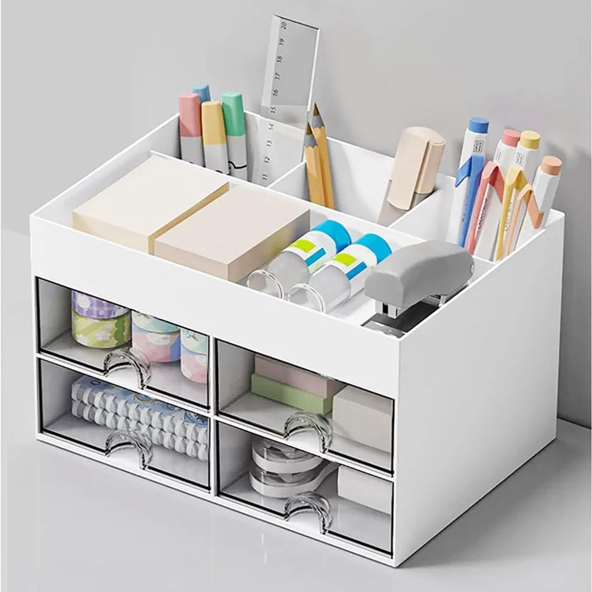 Desktop Pen Storage Box Organiser with Transparent Drawers