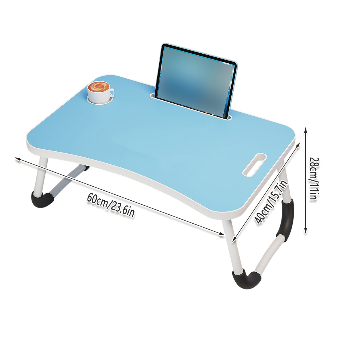 Foldable Bed Side Table with Cup Holder and Device Slot for Home Use