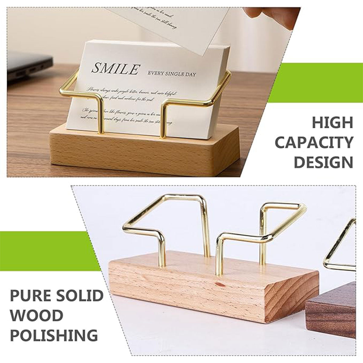 Wood Business Card Holder with Metal Frame Desk Organizer
