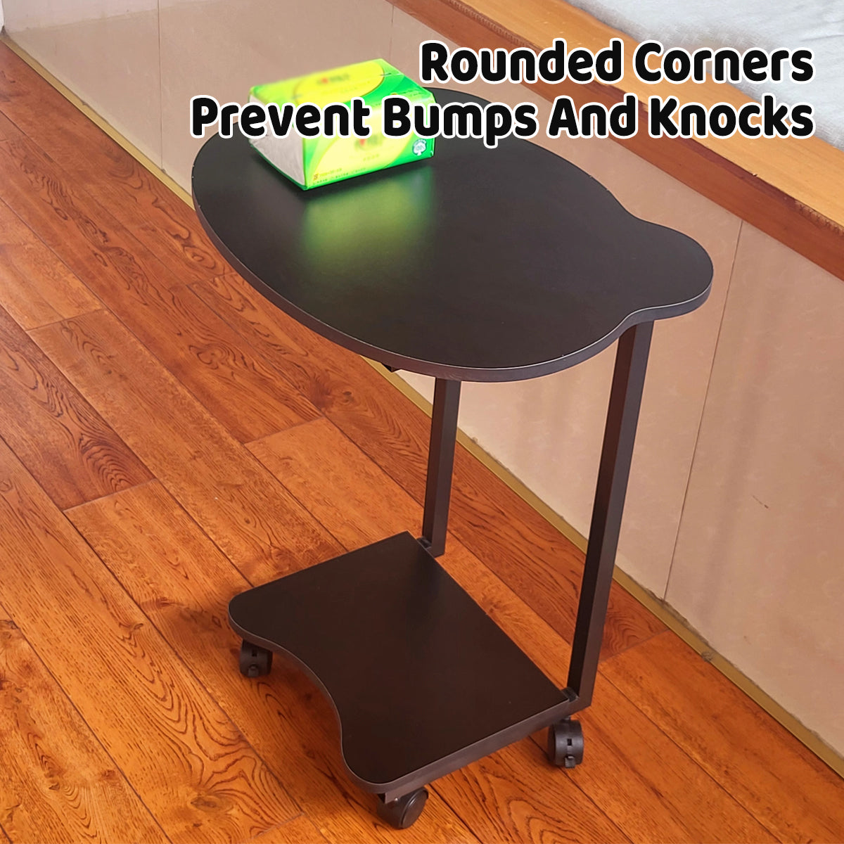 Black Mobile Side Table with Wheels Two Tier Storage Design