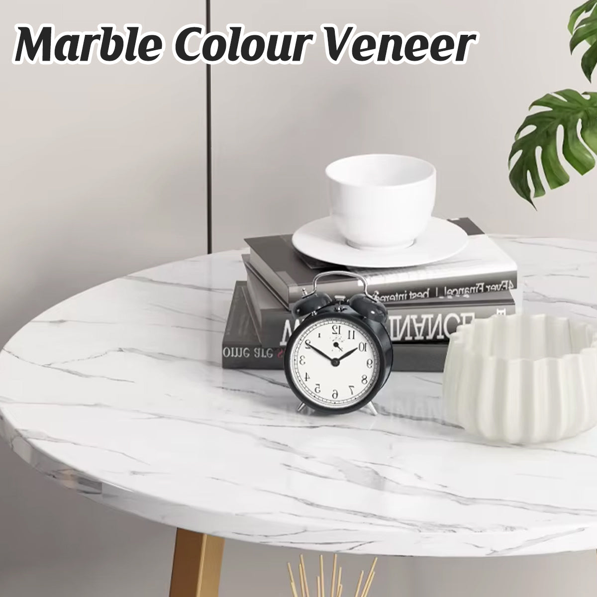 2 Tier Round Side Table White Marble Design Metal Frame