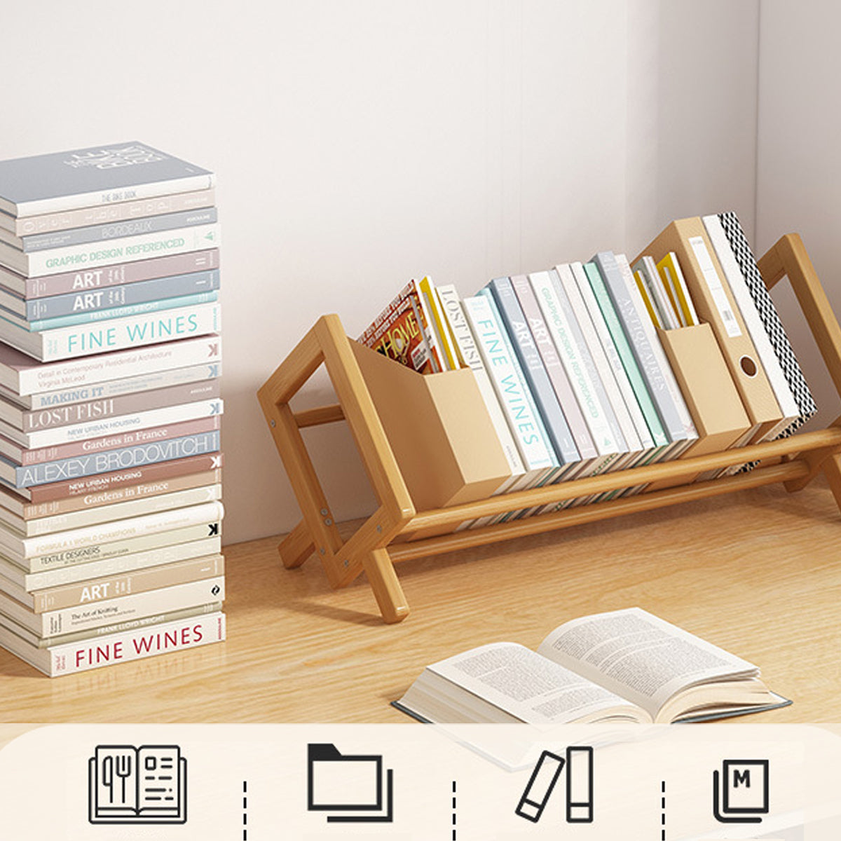 Bamboo Desktop Bookshelf Organizer for Home and Office