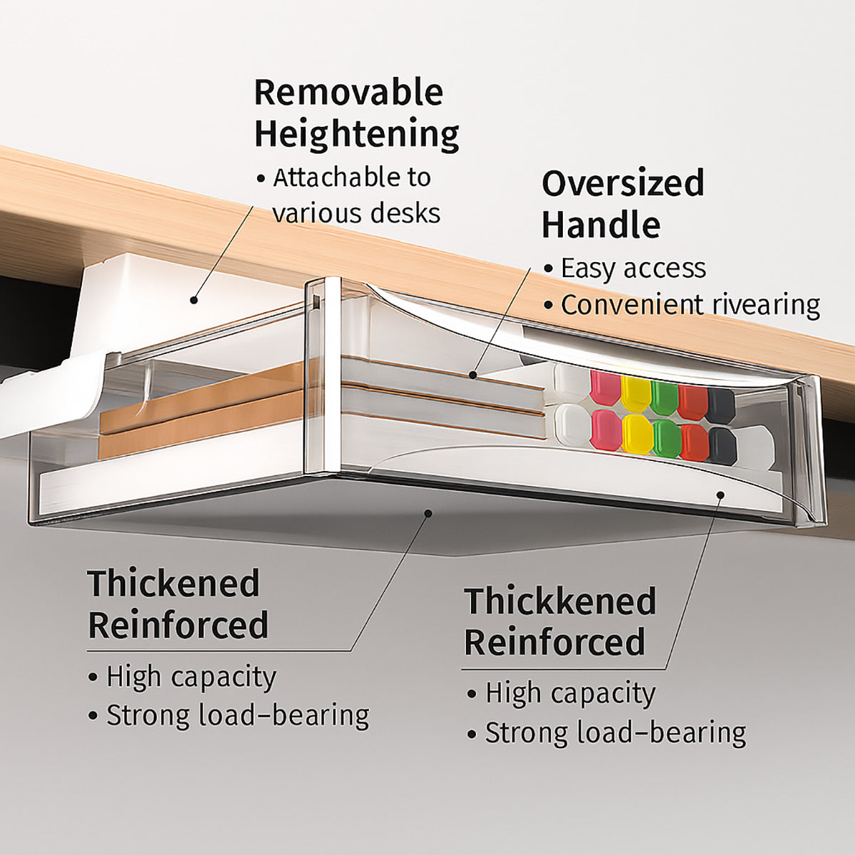 Under-Table Hidden Drawer with 5kg Load for Desk