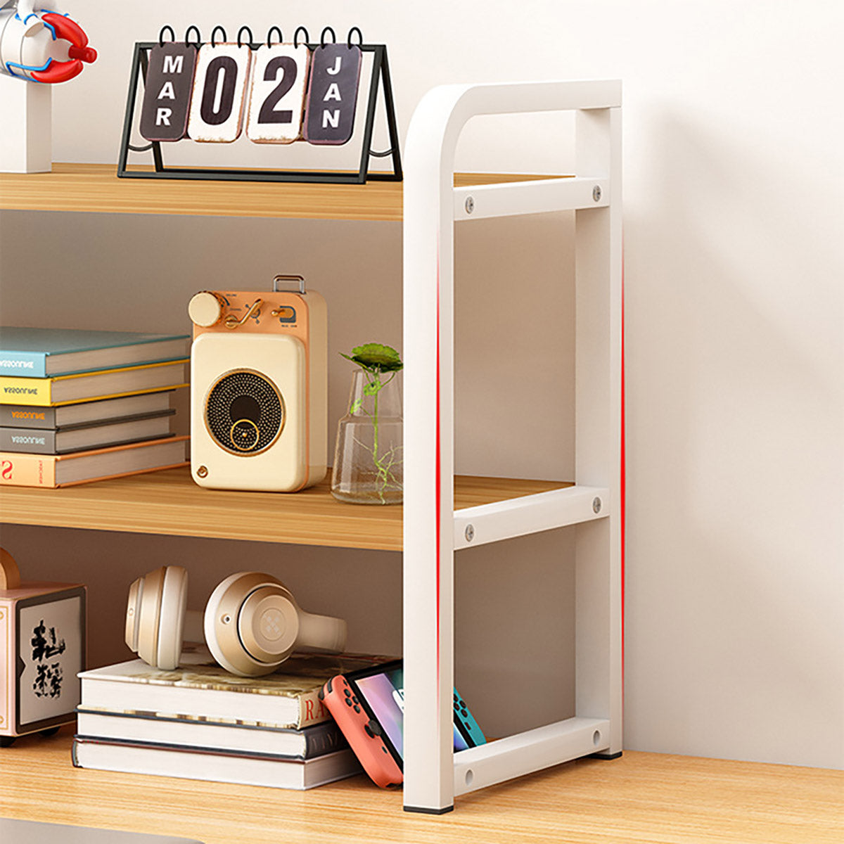 Adjustable Height Multi-Layer Bookshelf Wood and Metal