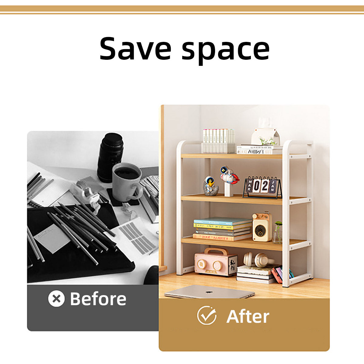 Adjustable Height Multi-Layer Bookshelf Wood and Metal