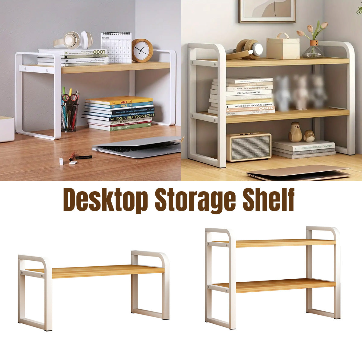 Adjustable Height Multi-Layer Bookshelf Wood and Metal