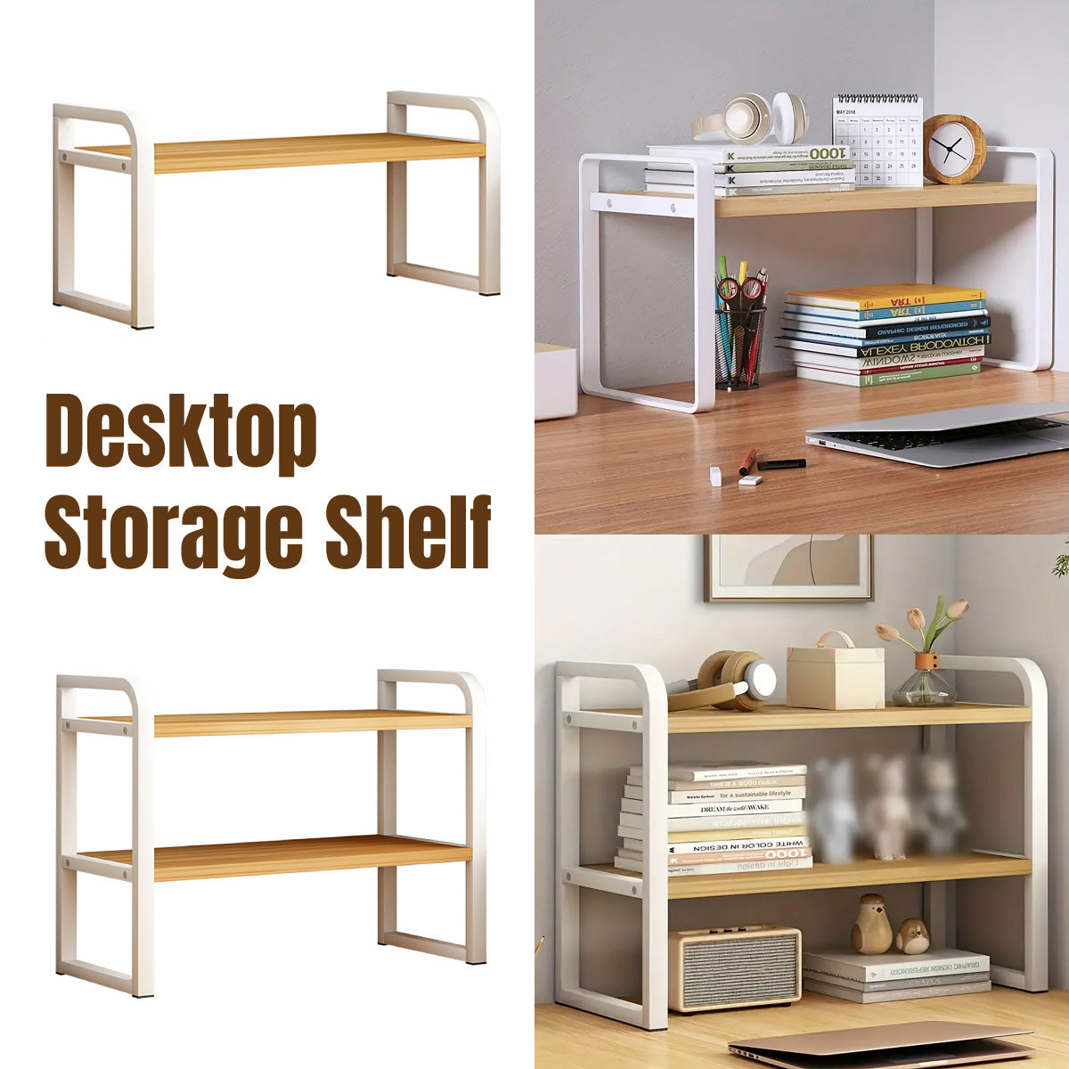Adjustable Height Multi-Layer Bookshelf Wood and Metal