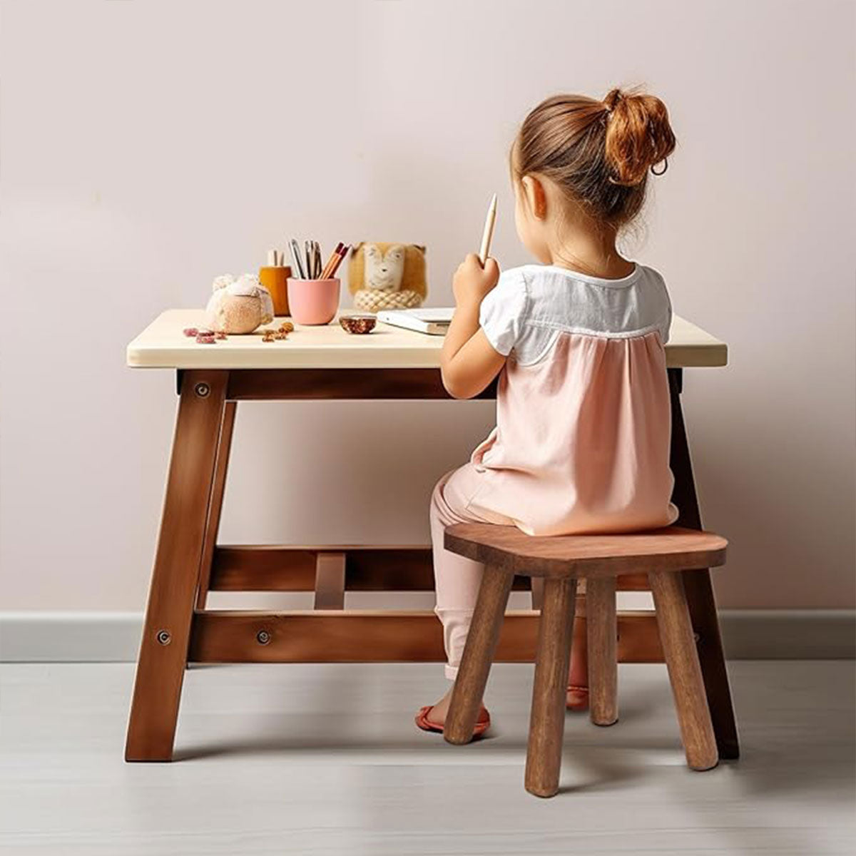 Solid Wood Short Stool for Kids Smooth Edges