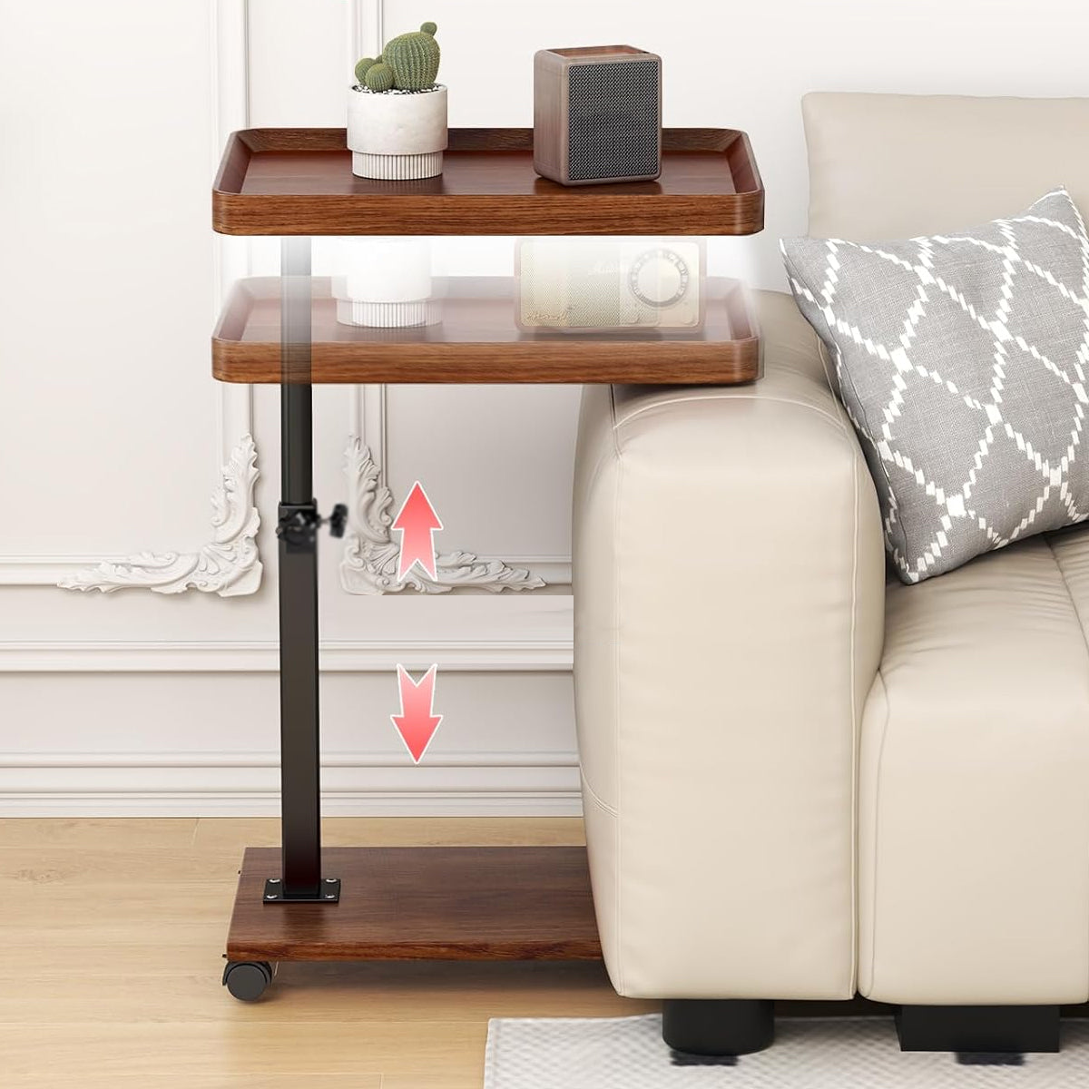 U-Shaped Mobile Side Table Bedside Trolley with Wheels