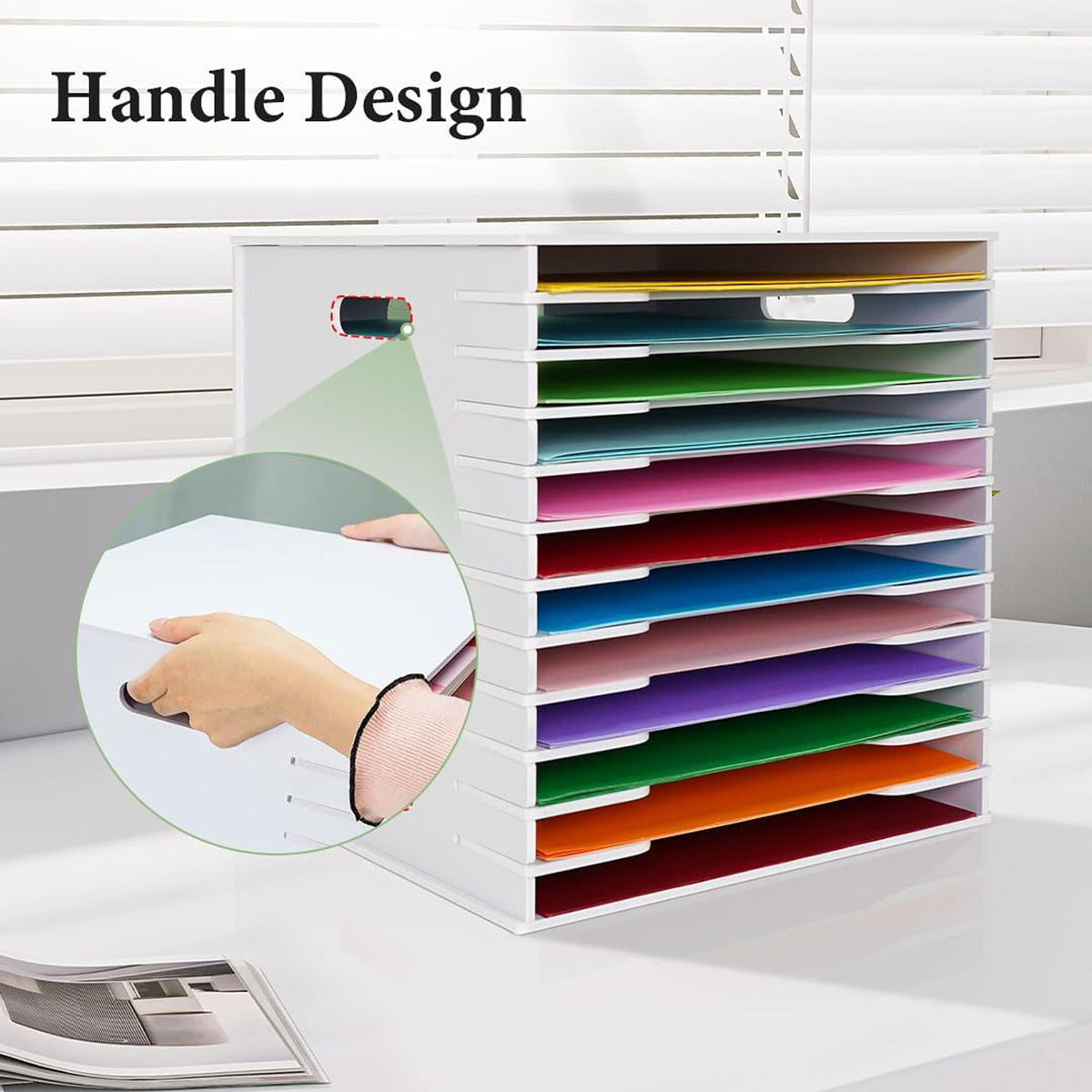12-Tier Desktop Paper Organizer Adjustable Dividers
