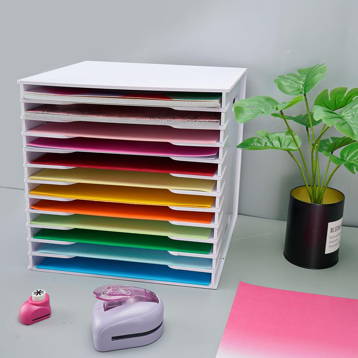 12-Tier Desktop Paper Organizer Adjustable Dividers