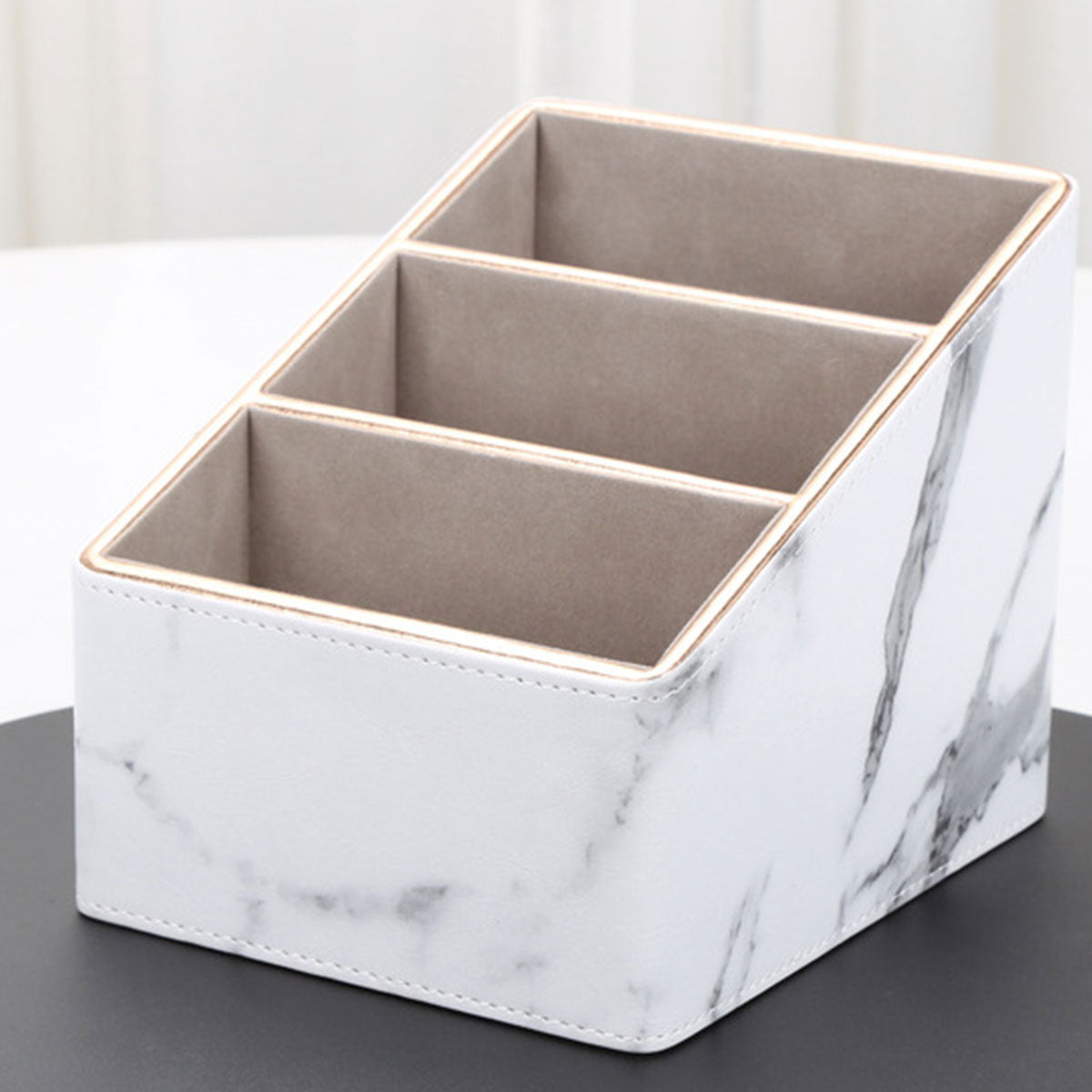Remote Control Holder Marble PU Leather Gold Trim Organiser