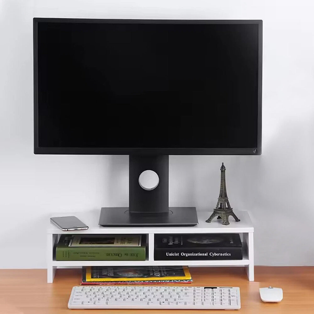 2 Pcs Monitor Riser and 3-Tier Desk Storage Rack White Wood