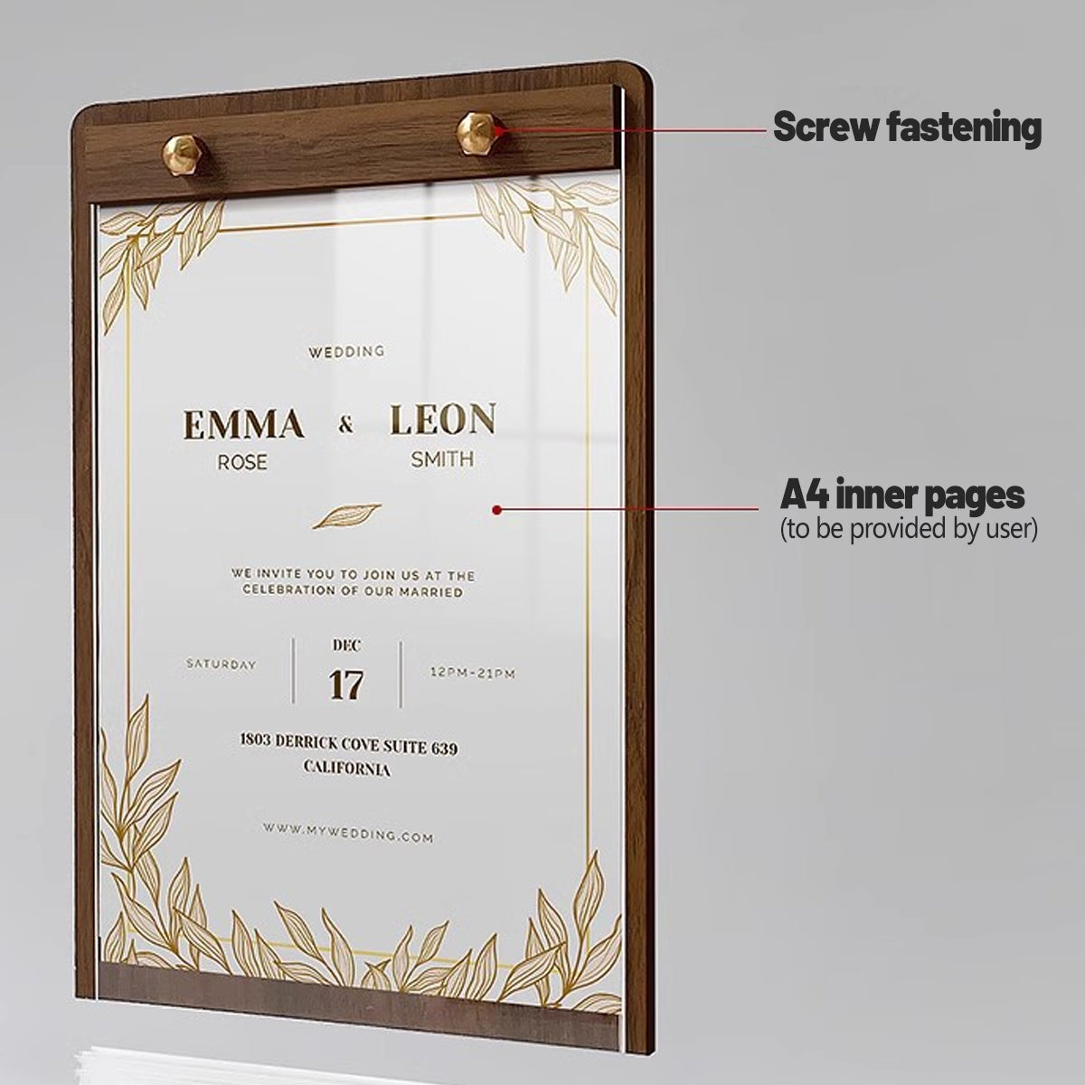 2 Pcs A4 Walnut Acrylic Desktop Display Stand